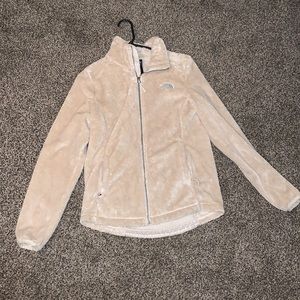 Fuzzy white north face zip up